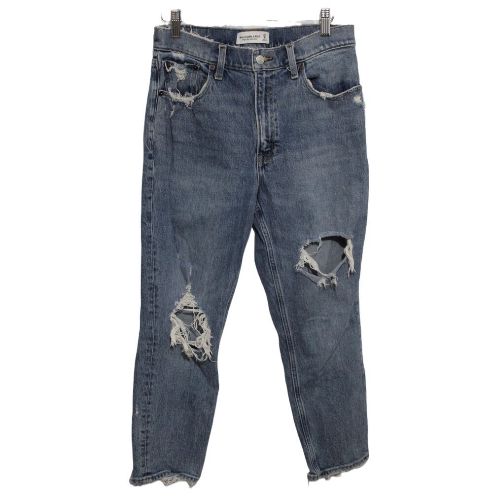 Abercrombie & Fitch High Rise Mom Jean Blue Denim Distressed Jeans Size 28 6 S